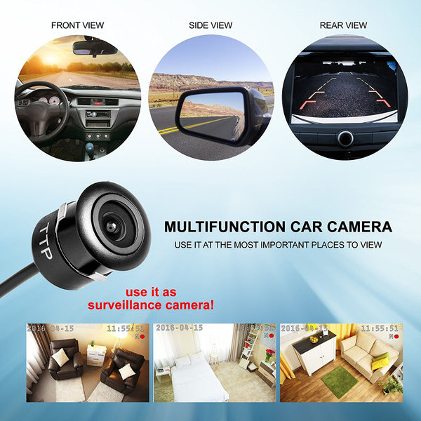 Upgraded Reverse Backup Camera For Car TTP-C12B TOPTIERPRO Universal 3-in-1 Installation Multifunction Car Front View/Side/Rear View Camera