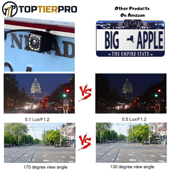 Car Backup Camera, Rear View Camera HD 12 LEDs Night Vision Reverse Camera 170° Viewing Angle, License Plate Back up Car Camera/Bracket Mount Reversing Camera (TTP-C19B)