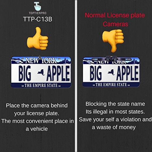 Vehicle backup Camera, Muti-Functional Hidden License Plate Rear View/ Front View Reverse Camera, Best For Trucks, Cars & Rv, TTP-C13B Upgraded Version- IP68 Waterproof & Night Vision